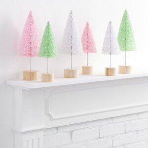 World Market Pastel Bottlebrush Christmas Tree Decor Set of 3 Medium 11" Glitter
